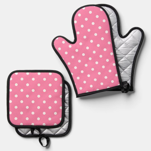 Pink Polka Dots Oven Mitt & Pot Holder Set (Vorderseite/Rückseite)