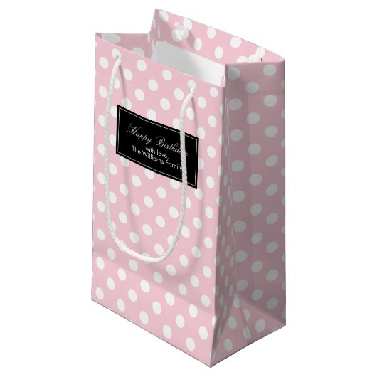 Pink Polka Dots Personalisiert Kleine Geschenktüte (Vorderseite Schrägansicht)
