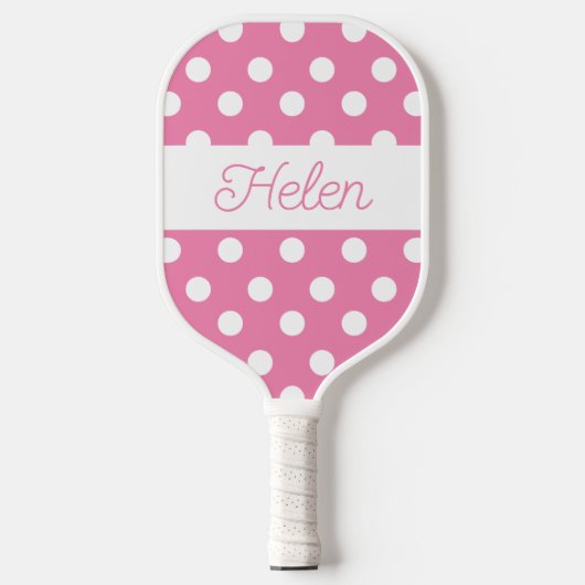 Pink Polka Dots Pickleball Personalisiert Paddel Schläger (Vorderseite)