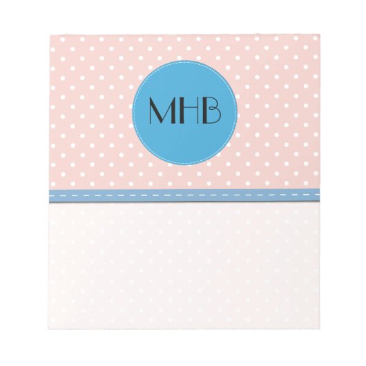 Pink Polka Dots, Polka Dot Pattern, Dots, Monogram Notizblock (Vorderseite)