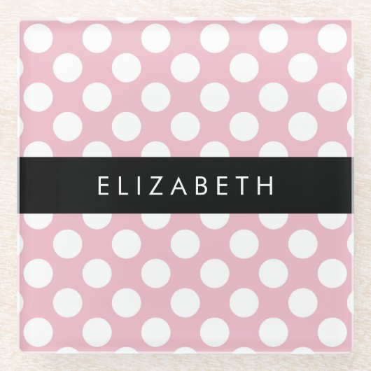Pink Polka Dots, Polka Dot Pattern, Ihr Name Glasuntersetzer (Vorderseite)