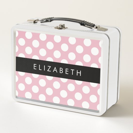 Pink Polka Dots, Polka Dot Pattern, Ihr Name Metall Brotdose (Vorderseite)