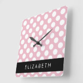 Pink Polka Dots, Polka Dot Pattern, Ihr Name Quadratische Wanduhr (Winkel)