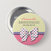 Pink Polka Dots Ribbons and Bows BridesmaidButton Button (Vorne & Hinten)