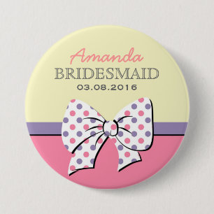 Pink Polka Dots Ribbons and Bows BridesmaidButton Button