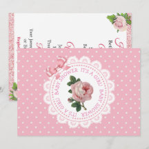 Pink Polka Dots Rose Girl's Baby Shower Einladung