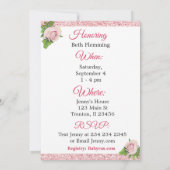 Pink Polka Dots Rose Girl's Baby Shower Einladung (Rückseite)