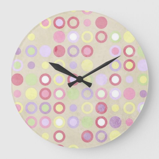Pink Polka Dots Round Wall Clock Große Wanduhr (Vorderseite)