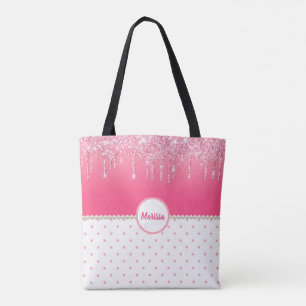 Pink Polka Dots & Silver Glitzer Tropfen Mit Monog Tasche