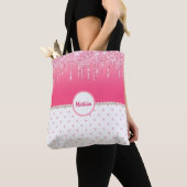 Pink Polka Dots & Silver Glitzer Tropfen Mit Monog Tasche (Von Nahem)