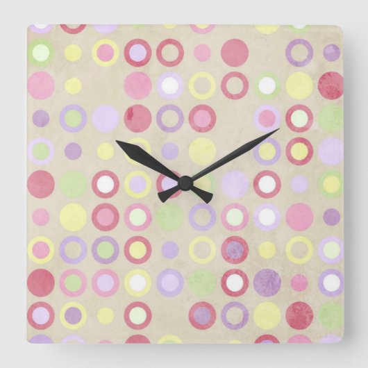 Pink Polka Dots Square Wall Clock Quadratische Wanduhr (Vorderseite)