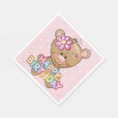 Pink Polka Dots Teddy Bear Serviette (Ecke)