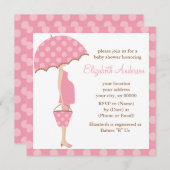 Pink Polka Dots Umbrella Mama Babydusche Einladung (Vorne/Hinten)