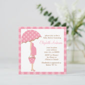 Pink Polka Dots Umbrella Mama Babydusche Einladung (Stehend Vorderseite)