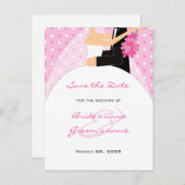 Pink Polka Dots Wedding Save the Date Postcards Ankündigungspostkarte (Vorne/Hinten)