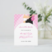 Pink Polka Dots Wedding Save the Date Postcards Ankündigungspostkarte (Stehend Vorderseite)