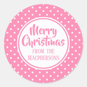 Pink Polka Dots Weihnachtskleber Runder Aufkleber