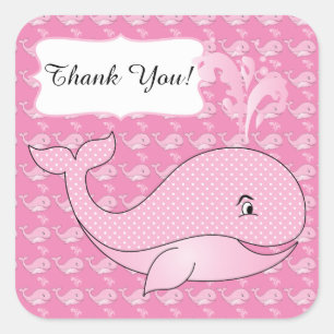 Pink Polka Dotted Baby Whale   DIY Text Quadratischer Aufkleber
