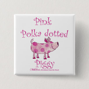 Pink Polka Dotted Piggy Button