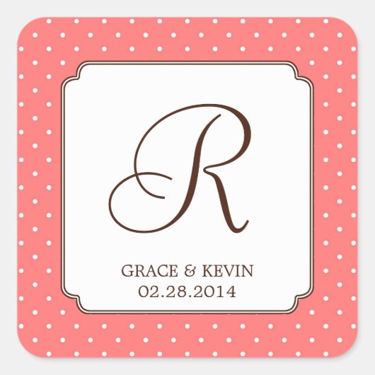 Pink-Polka-Punkt-Single-Monogramm-Buchstaben Quadratischer Aufkleber (Vorderseite)