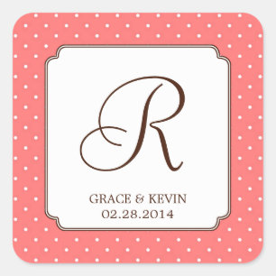 Pink-Polka-Punkt-Single-Monogramm-Buchstaben Quadratischer Aufkleber