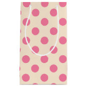 Pink Polka Punkte auf creme kleine Geschenktüte (Vorderseite)