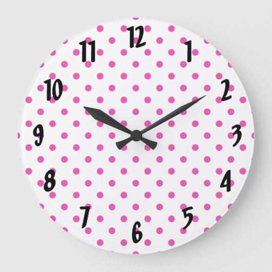 Pink-Polka-Punkte Große Wanduhr (Vorderseite)