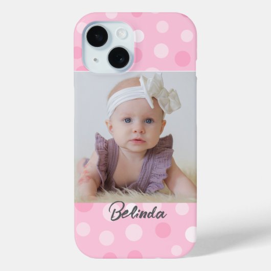 Pink Polkadot Photo Monogram iPhone Case  (Rückseite)