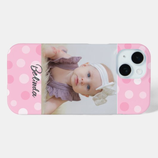 Pink Polkadot Photo Monogram iPhone Case  (Rückseite (Horizontal))