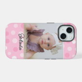 Pink Polkadot Photo Monogram iPhone Case 15 Hülle (Rückseite (Horizontal))
