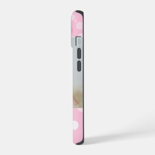 Pink Polkadot Photo Monogram iPhone Case 15 Hülle (Linke Seite)