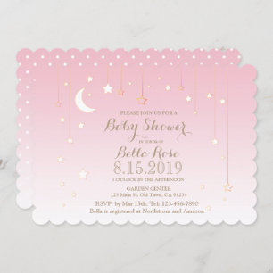 Pink Polkda Dots Moon Star Baby Dusche laden ein Einladung