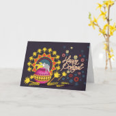 Pink Pongal Pot auf Dunkelblau Karte (Gelbe Blume)