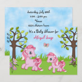 Pink Ponies Pferde Kinderdusche Einladungen ~ Mädc (Vorne/Hinten)