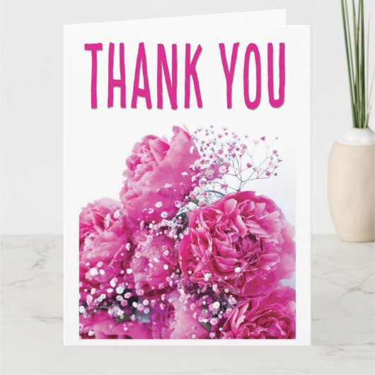 Pink Pony Blumen Zoll geflockt Danke Karte (Vorderseite)