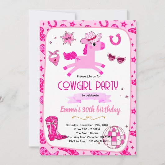 Pink Pony cowgirl party invitation Einladung (Vorderseite)
