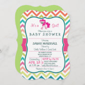 Pink Pony; farbenfrohe Zickzack Babydusche Einladung (Vorne/Hinten)
