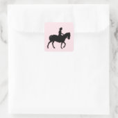 Pink Pony mit Little Girl Quadratischer Aufkleber (Tasche)