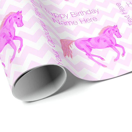 Pink Pony Niedlich Zickzack Muster glücklich Gebur Geschenkpapier (Rolleneckpunkt)