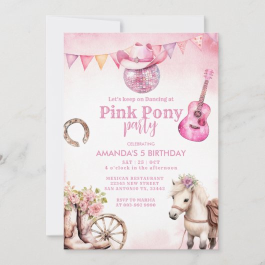 Pink Pony Party Country Western Girl Birthday Einladung (Vorderseite)