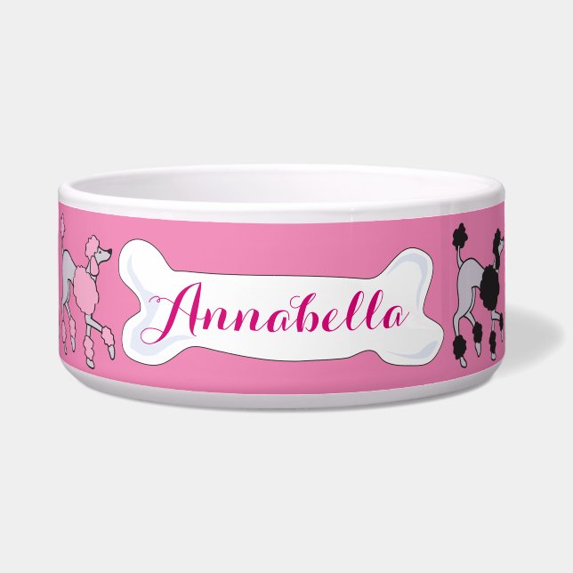 PINK POODLE Anpassbare Bezeichnung Dogfood Pet Bow Napf (Vorderseite)