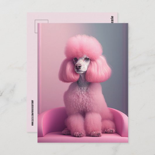 PINK POODLE ART POSTCARD POSTKARTE (Vorne/Hinten)