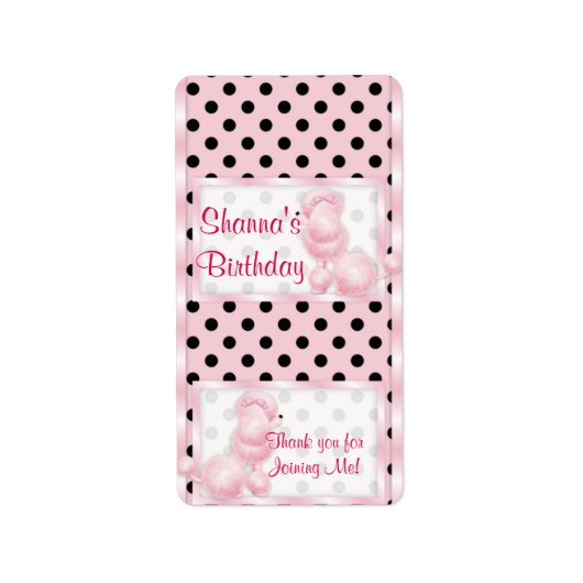 Pink Poodle Birthday Miniatur Bonbons Bar Wrappers Adressaufkleber (Vorne)