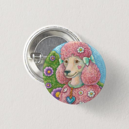 PINK POODLE DOG TASTE RUNDE BUTTON (Vorne & Hinten)