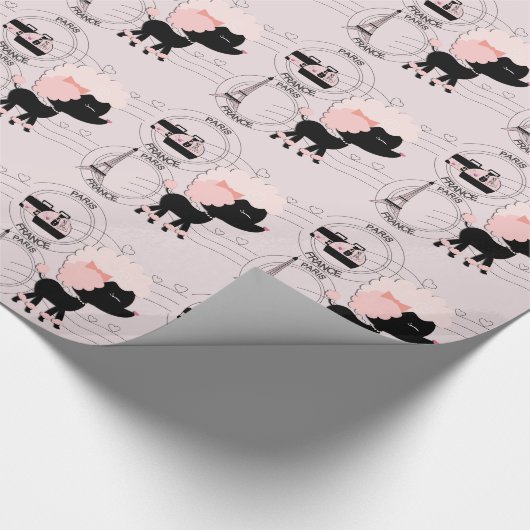 Pink Poodle Eiffelturm Paris Umschlagpapier Geschenkpapier (Ecke)
