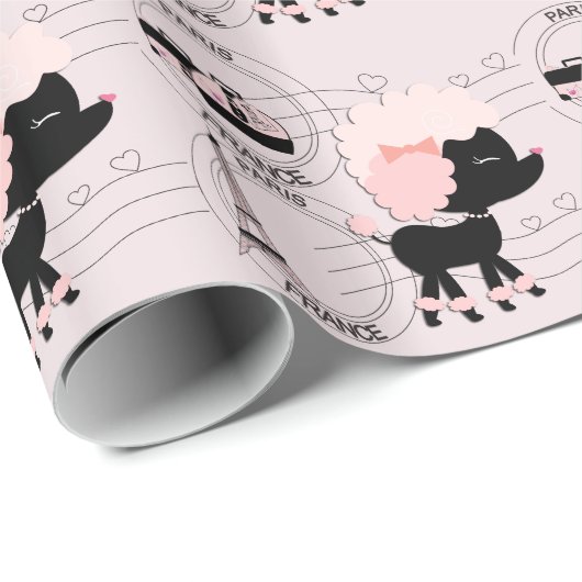 Pink Poodle Eiffelturm Paris Umschlagpapier Geschenkpapier (Rolleneckpunkt)
