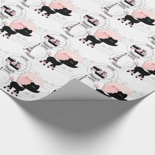 Pink Poodle Eiffelturm Paris Umschlagpapier Geschenkpapier (Ecke)