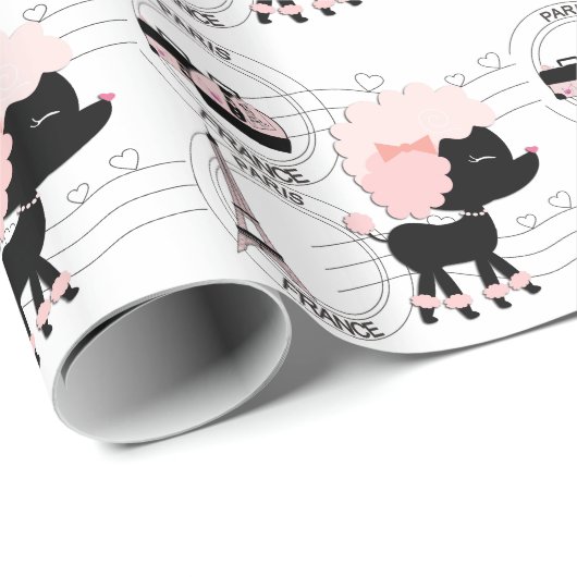 Pink Poodle Eiffelturm Paris Umschlagpapier Geschenkpapier (Rolleneckpunkt)