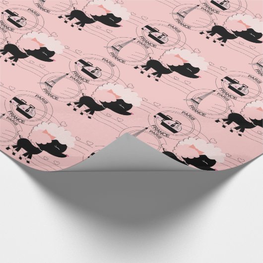 Pink Poodle Eiffelturm Paris Umschlagpapier Geschenkpapier (Ecke)
