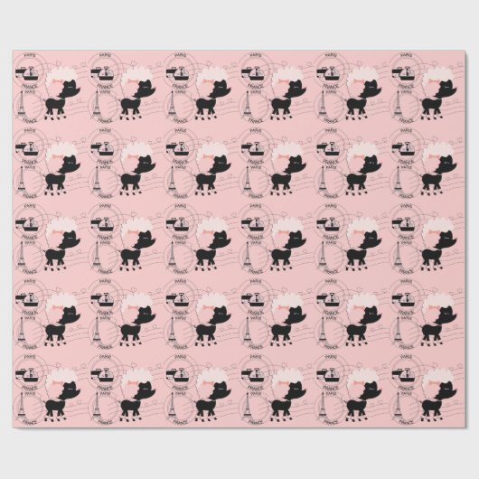 Pink Poodle Eiffelturm Paris Umschlagpapier Geschenkpapier (Flach)